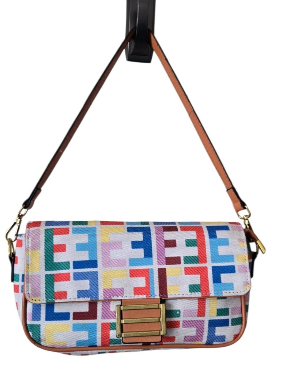 Multicolor Geometric Print Shoulder Bag